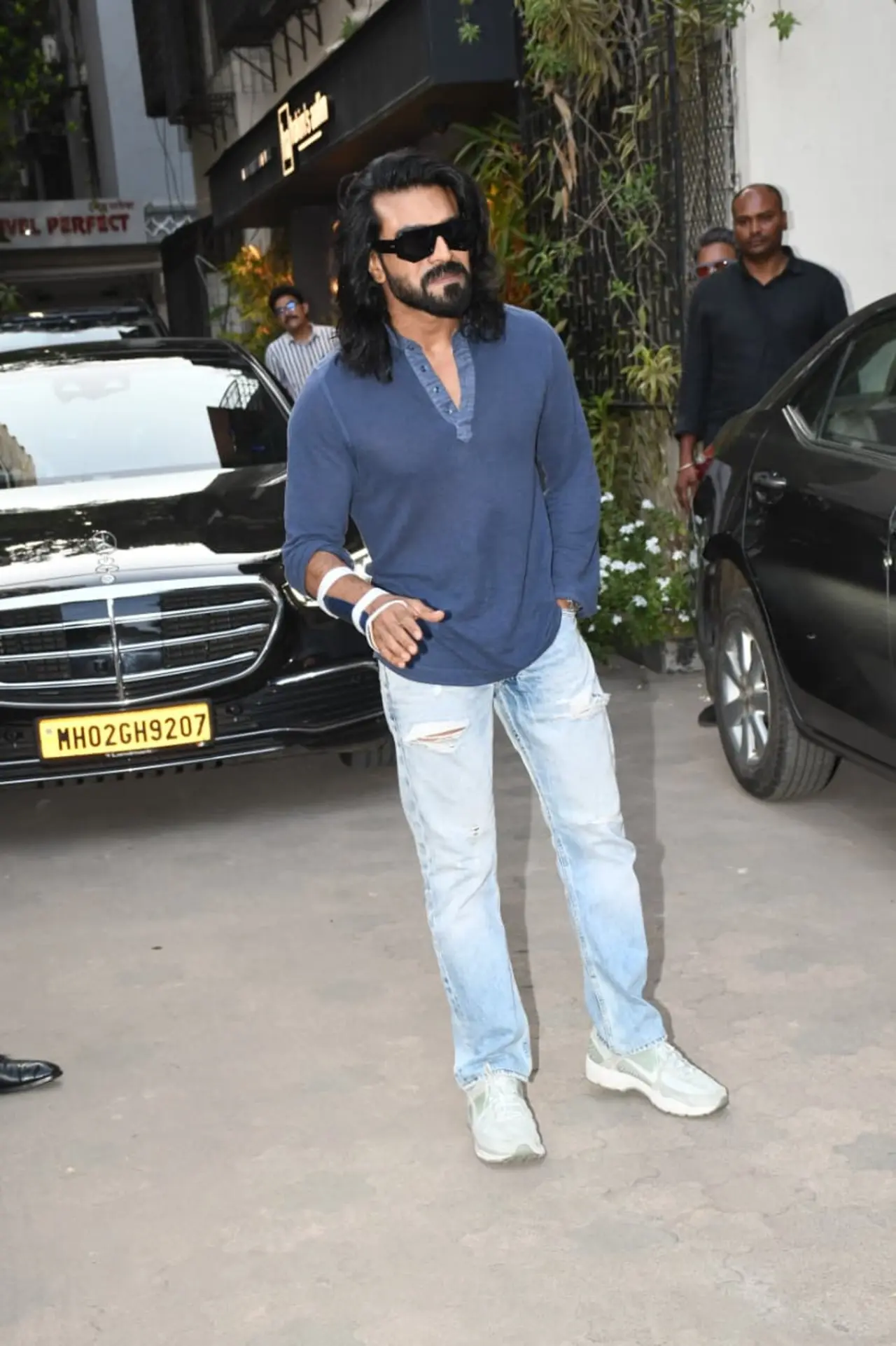 Ram Charan was spotted outside Aalim Hakim Salon ahead of the much-awaited Peddi trailer launch in Mumbai.